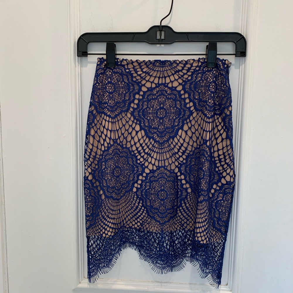 For Love and Lemons blue lace mini skirt. Size XS